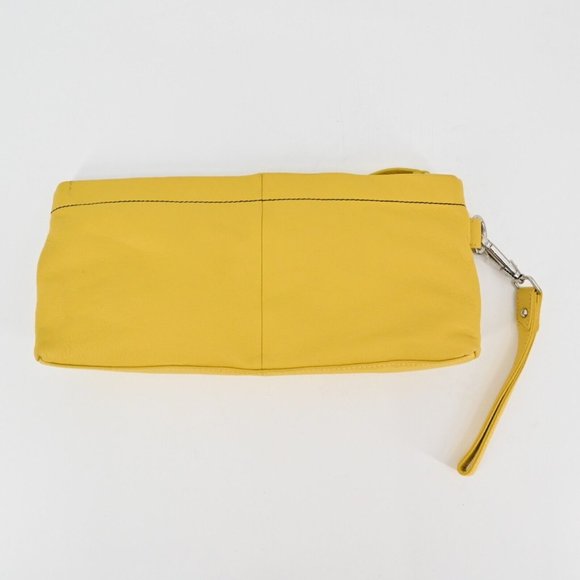 KENNETH COLE Reaction Yellow Clutch Wristlet Bag Leather Removable Strap Zip Up - Picture 3 of 11
